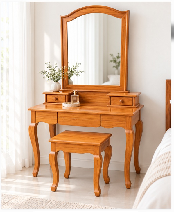 โต๊ะเครื่องแป้งคลาสสิค สีสักทอง TE064 - Image 2